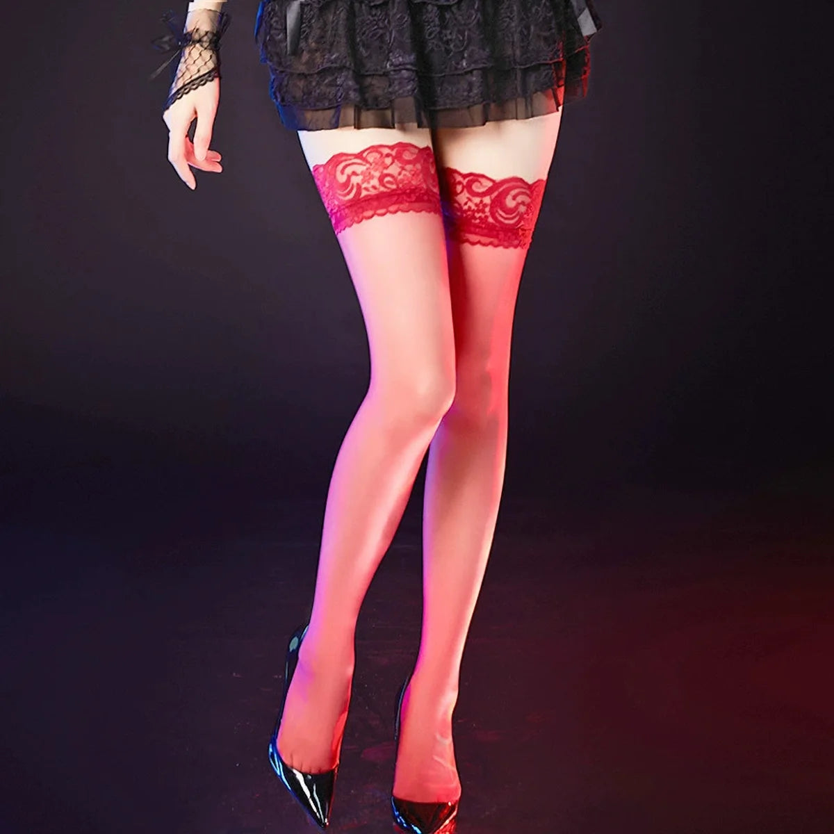 1 Pair Women Thigh High Stockings Anti-skid Silicone Lace Stockings Silk Stocking Tights for Women and Girls Supplies