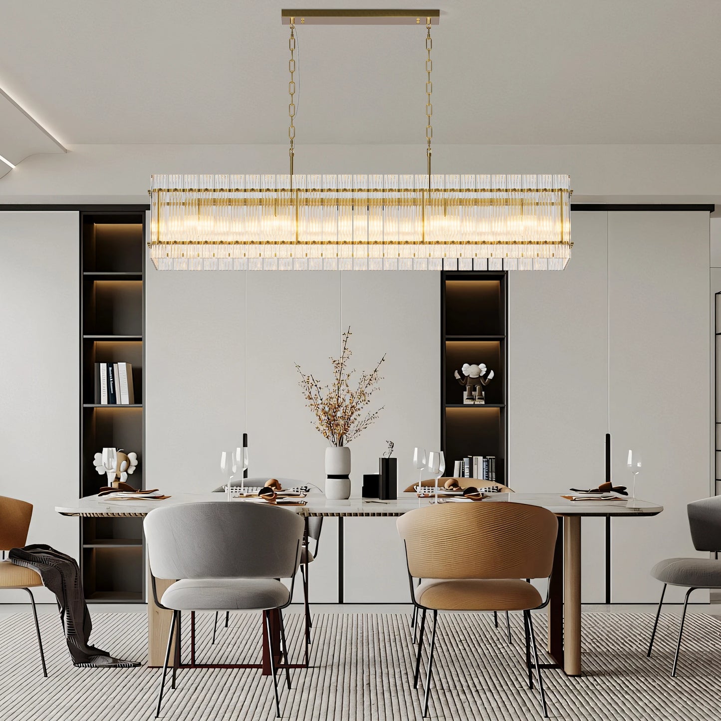 Modern Rectangular Crystal Glass Chandelier, 10-Lights Glod Chandelier Lighting Contemporary Pendant Ceiling Light Fixture