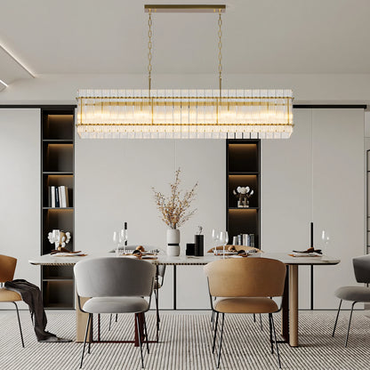 Modern Rectangular Crystal Glass Chandelier, 10-Lights Glod Chandelier Lighting Contemporary Pendant Ceiling Light Fixture