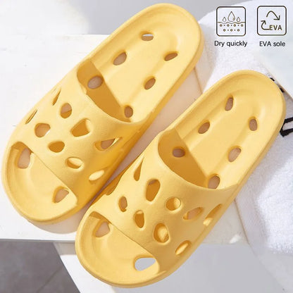 Bathroom House Cheese Slippers Light Weight Water Leaky Beach Flip Flop Non-slip Pool Swimming Aqua Shoes