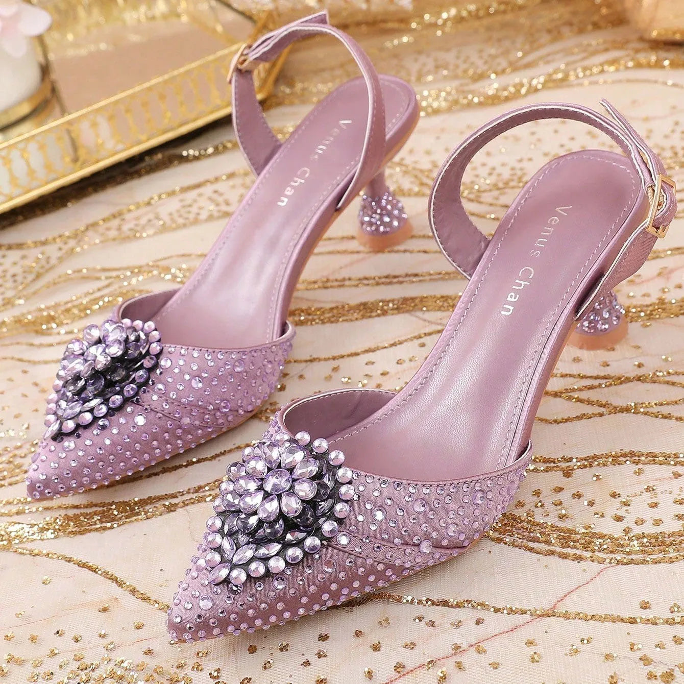 2025 Women's Taro Purple High Heels - Italy-Inspired Rhinestone Pointed-Toe Design for Gorgeous Parties | Plus Size Available