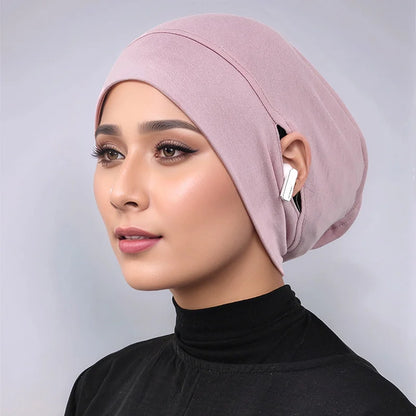 Jersey Cotton Muslim Women Under Hijab Cap With Ear Hole Inner Hijab Cap Round Forehead Underscarf Bonnet Femme Musulman