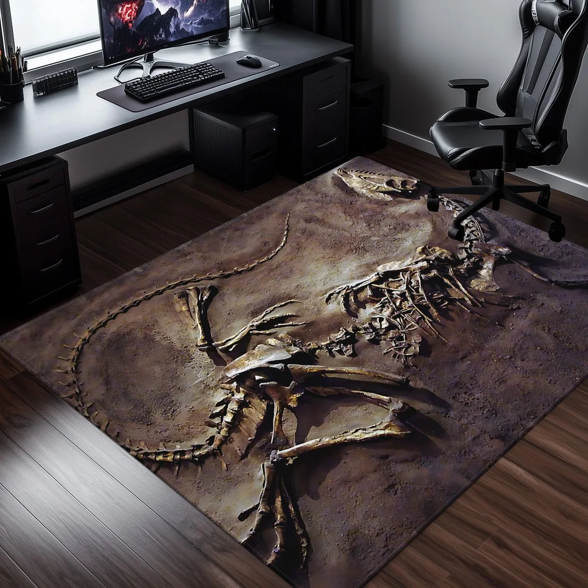 Dinosaur fossil excavation scene rug for kids room science educationdecor prehistoric animal print floor mat soft crystal velvet