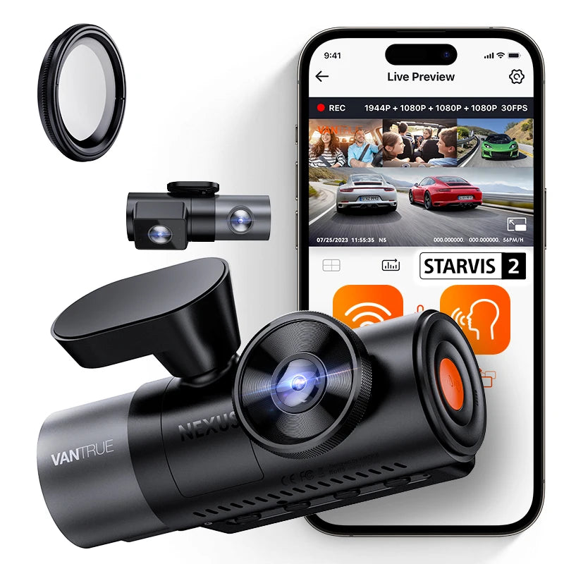 Vantrue N5 DashCam 4 Channel WiFi 360° All Sides  STARVIS 2 IR Night Vision Voice Control GPS Car Dash Cam Support 512GB Max
