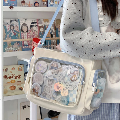 Trendy Transparent Simple Crossbody Bag for Girls Large Capacity School Shoulder Bag Comfortable and Versatile Texture Ita Bag