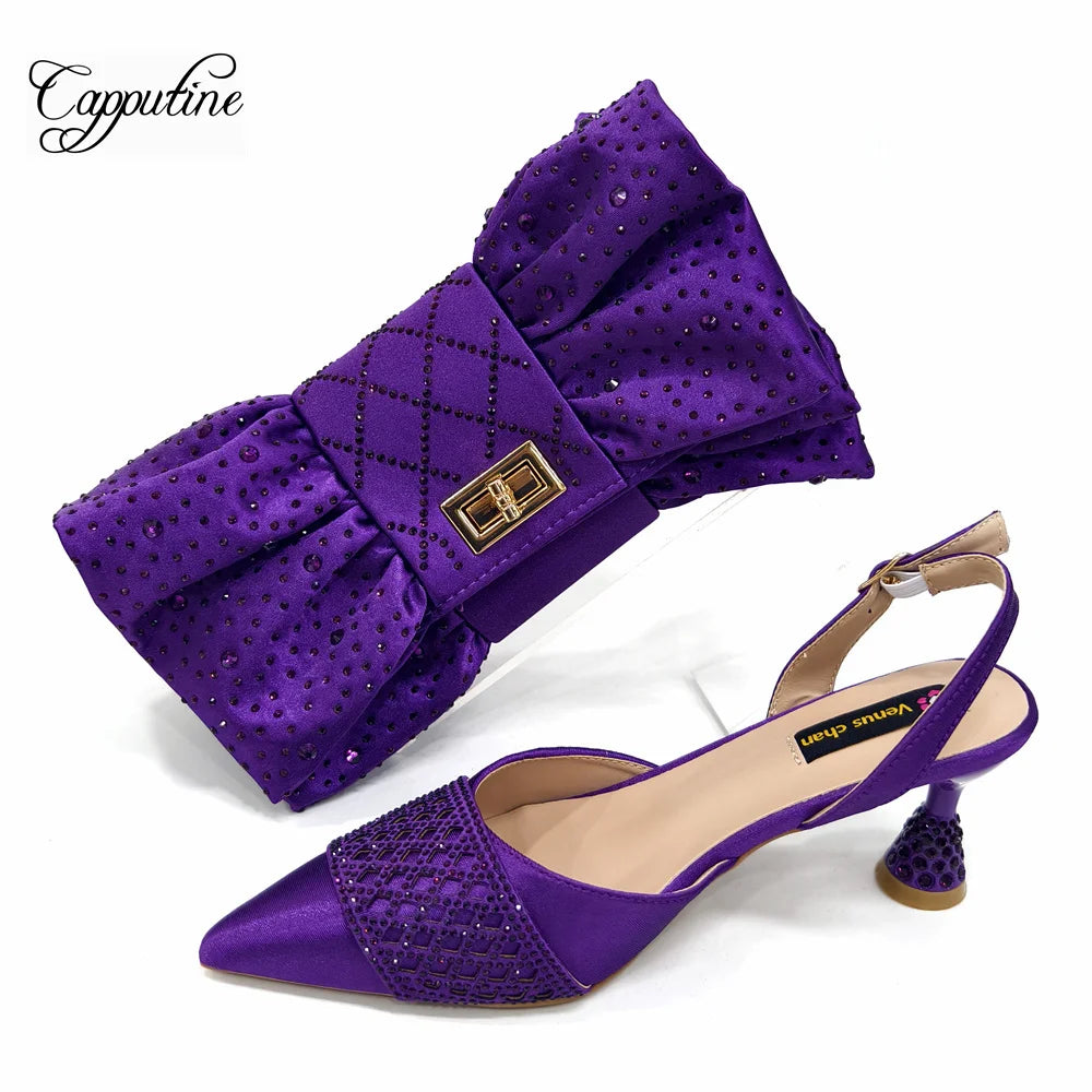 Fuchsia Women Shoes And Bag Set African Ladies Pumps Match With Handbag Sandals Clutch Fashion Escarpins Femmes Sandales CR838