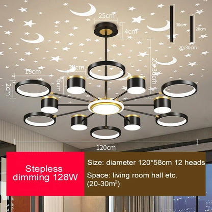 2025 New Chandeliers Romantic Starry Modern Ceiling Light Fixture 6 Lights White Creative Home Stepless Dimmable Ceiling Lamp