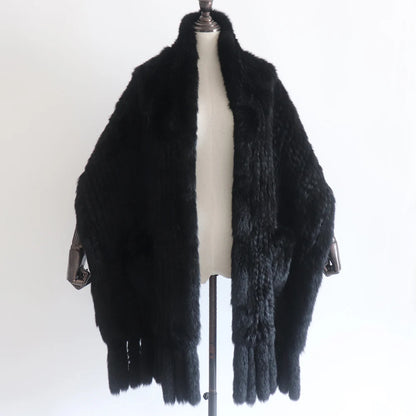 Winter Women Fashion Real Rabbit Fur Shawl 100% Natural Quality Rabbit Fur Scarf Female Hand Knitted Rabbit Fur Poncho Scarves