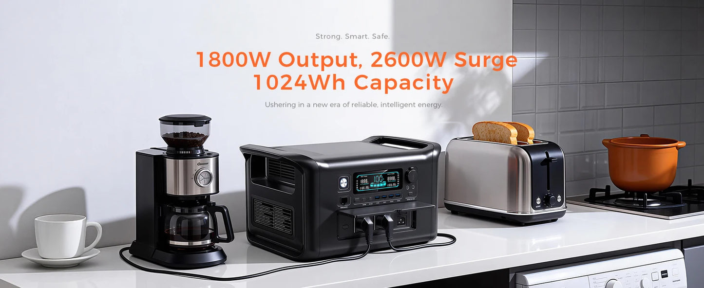 CTOLITY AP200 AP1000 Black style 200W/1800W Portable Power Station 192Wh/1024Wh 60000mAh/320000mAh LiFePO4 Battery Solar Generator UPS Function Emergency Power Supply for Camping Outdoor