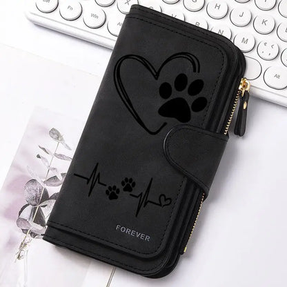 Heart-Shaped Animal Paw Butterfly Print Design Women Wallets Card Coin Wallet for Girls Purse ID Wallets Female Coin Purse Gift