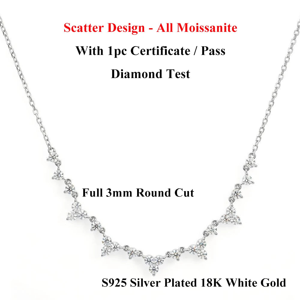 EWYA Floral Cluster Scatter Station Moissanite Necklace S925 Silver V‑Curve Smile Stackable Collarbone Neck Chain Women Gift