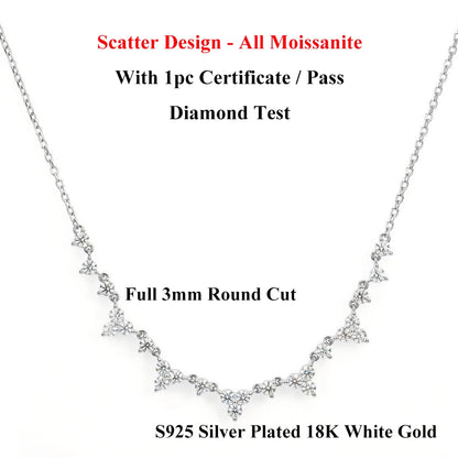 EWYA Floral Cluster Scatter Station Moissanite Necklace S925 Silver V‑Curve Smile Stackable Collarbone Neck Chain Women Gift