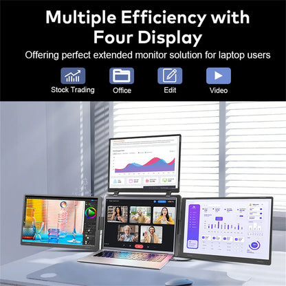 Rospider 14 to 18.5 inch Triple Screen Extender Laptop Monitor FHD Quad Display Portable Foldable Extended for MacBook Windows