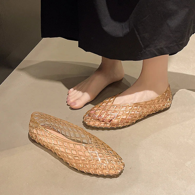 New V-mouth Crystal Jelly Shoes Fashionable, Versatile, Comfortable, Flat Bottom Single Shoes, Casual Sandals for Women