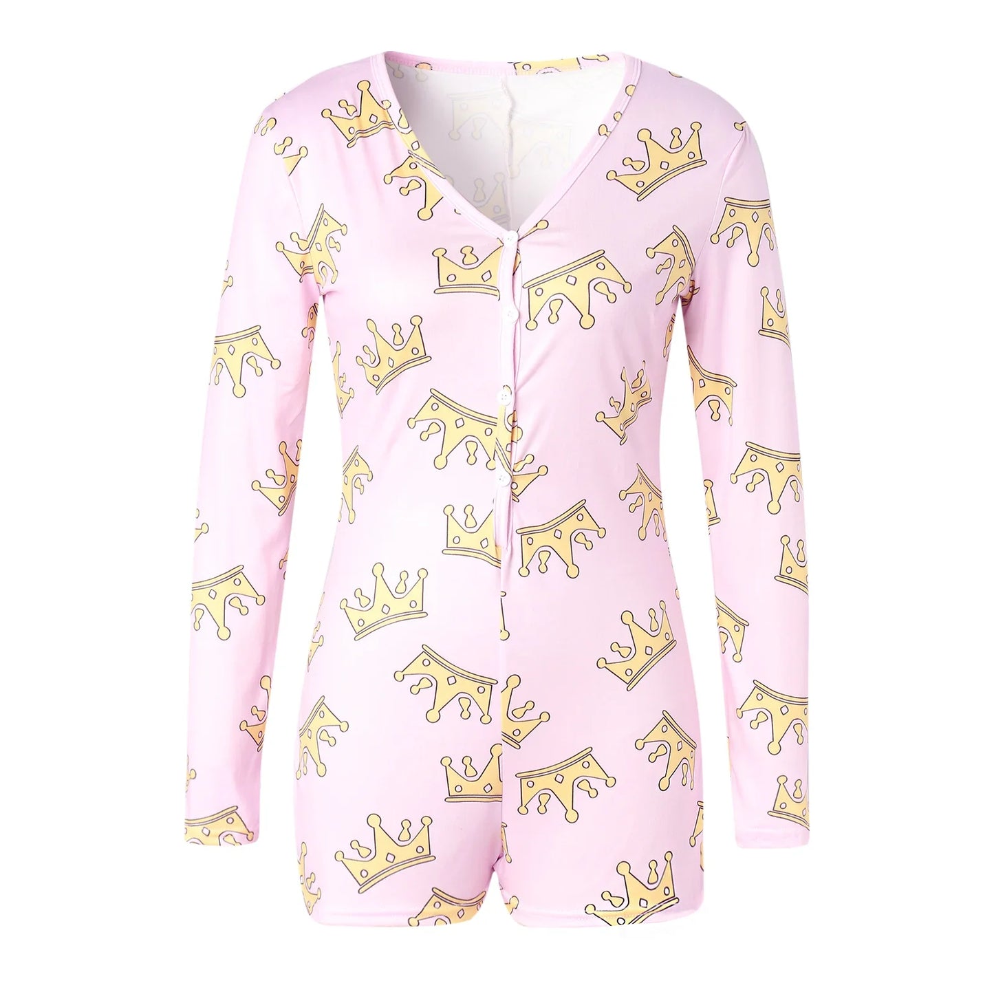 Combhasaki Women's Sexy High Waist Functional Buttoned Flap OnesEies Casual Pattern Print Romper Long Sleeve Playsuit Homewear