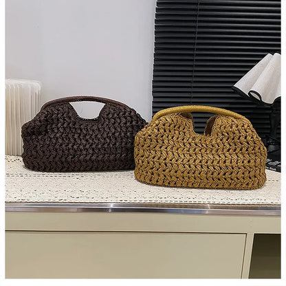 New Summer Beach Bag for Women Clutch Bag Luxury Designer Straw Bags Tote Handbag Fashion Woven Rattan Bags Female Travel Purse