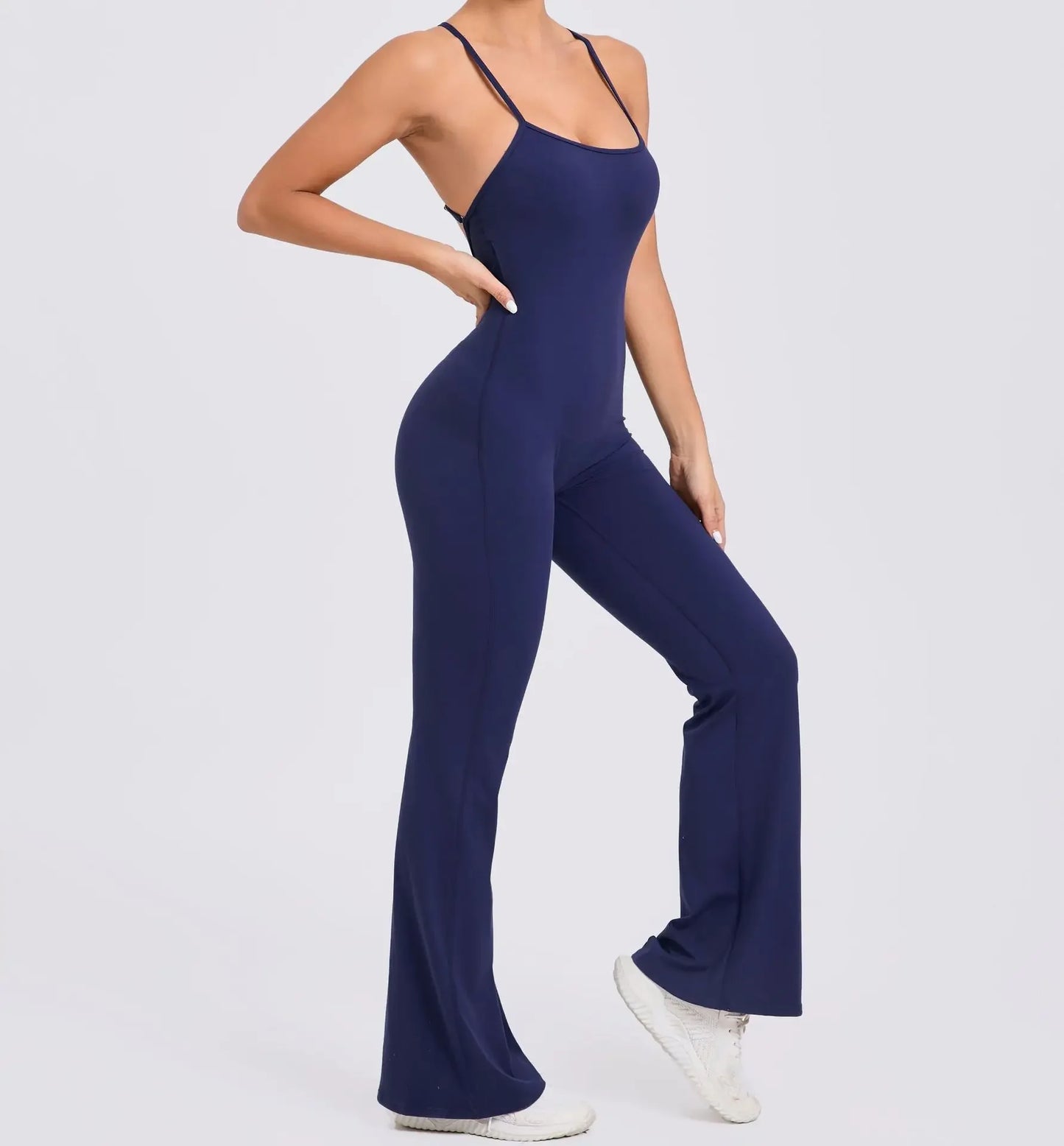 Sports Overalls for Women Sportswear Flared Jumpsuit Woman Padding Jumpsuits Gym Combinaison Femme Coffee Gray Navy Blue Red