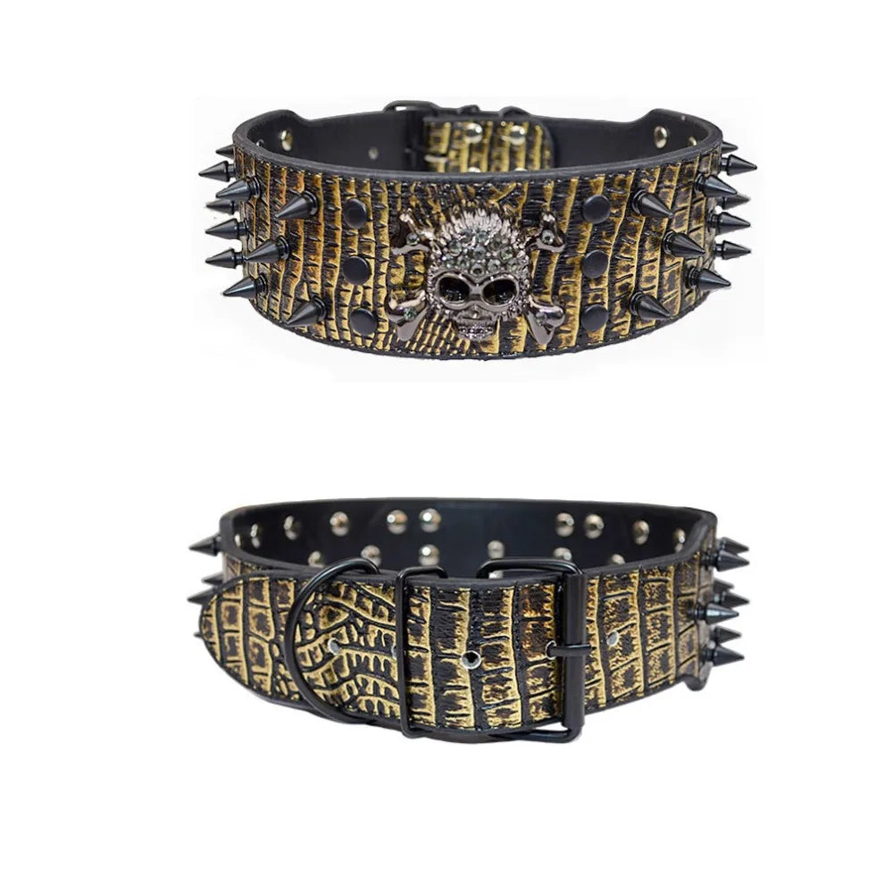 Spiked Dog Collars Leather for Large Medium Dogs Pit Bull Mastiff Rottweiler Pitbull Labrador Boxer Medium To Large Skull Collar