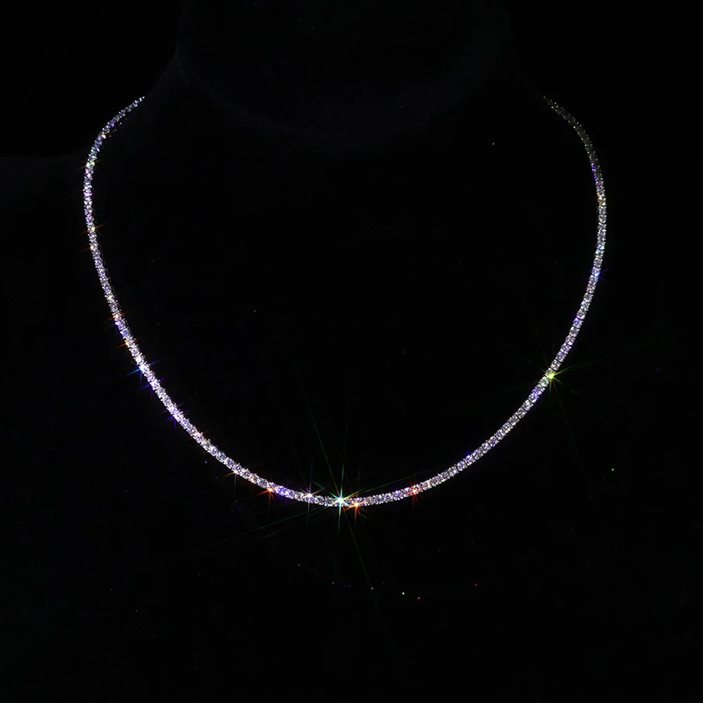 925 VVS Pass Diamond Tester Sterling Silver 2mm Moissanite Tennis Chain Necklace Women Engagement Jewelry High Quality