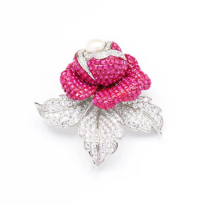 Heavy Industry Luxury Full Diamond Crystal Rose Brooches Fashion Flower Broche Coat Suit Exquisite Accessories Pins for Women