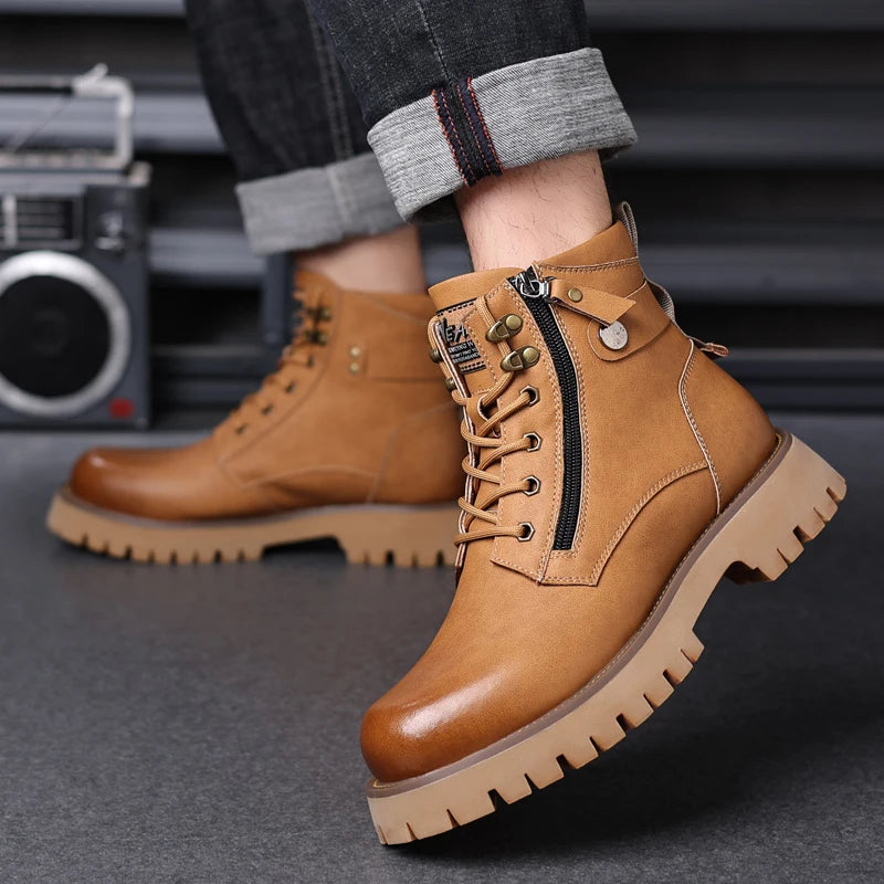 Men's Works Boots Spring Autumn Anti-slip Waterproof Male Sneakers Desert Tactical Boots Outdoor Travel Wear-resistant Man Shoes