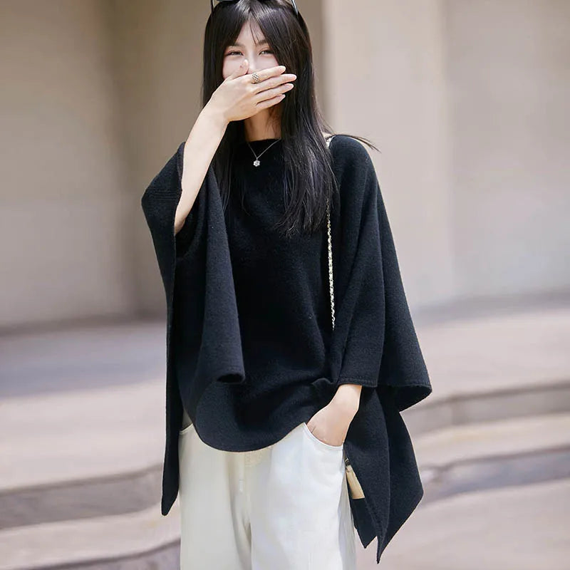 Autumn New 100% Merino Wool Shawl Pullover For Women Soft Solid Cashmere Knitwear Shawl Scarf Female Popular Sweater Grace Tops