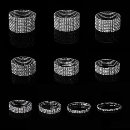 1-10 Rows Fashion Jewelry Bridal Wristband Crystal Rhinestone Elastic Bangle Stretch Bracelet Wedding Bridal Jewelry