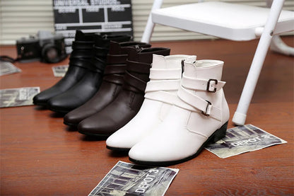 Leather Chelsea Boots Men Designer 2024 White Dress Boots Men Casual High top Buckle Strap Formal Shoes Men Motorcycle Boots
