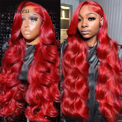 Hot Red 13X4 13X6 Hd Lace Frontal Human Hair Wigs Colored Body Wave Lace Front Wig For Women 99J Cherry Red Lace Front Wigs Remy