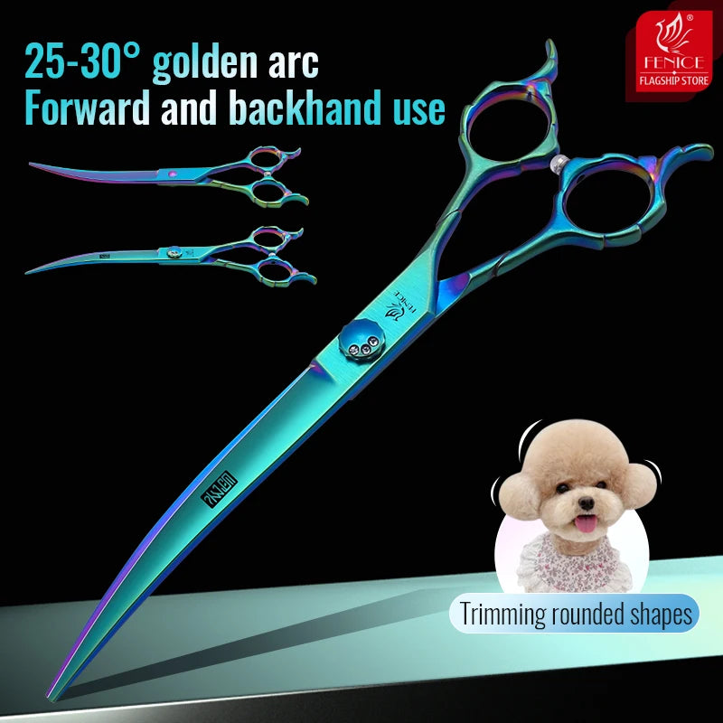 Fenice JP440C 7/7.5 Inch Professional Pet Dogs Grooming Scissors Kits Straight Curved Thinnier Chunker Shears Set For Dogs