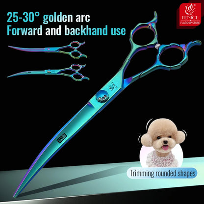 Fenice JP440C 7/7.5 Inch Professional Pet Dogs Grooming Scissors Kits Straight Curved Thinnier Chunker Shears Set For Dogs