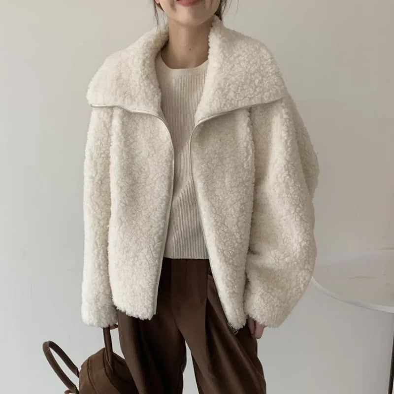 Fake Fleece Coat Women New Autumn Winter Casual Fleece-Lined Thickened Fur-Onepiece Coat Top