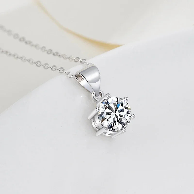 NeeTim 1ct 2ct 4ct Moissanite Necklace For Women 925 Sterling Silver Lab Diamond with Gold Plated Pendant Wedding Party Jewelry