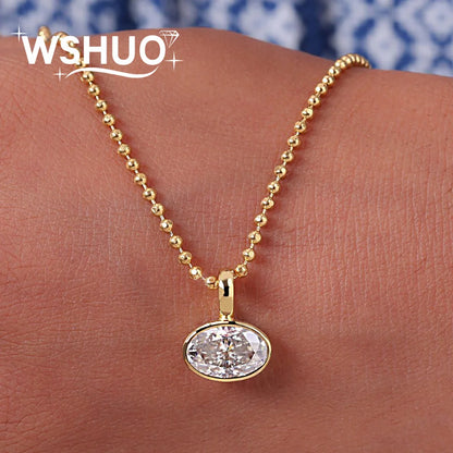 2-4carat East West Oval Cut Moissanite Pendant Necklace For Women 925 Silver Bezel Set Solitaire Diamond Ball Neckchain With GRA