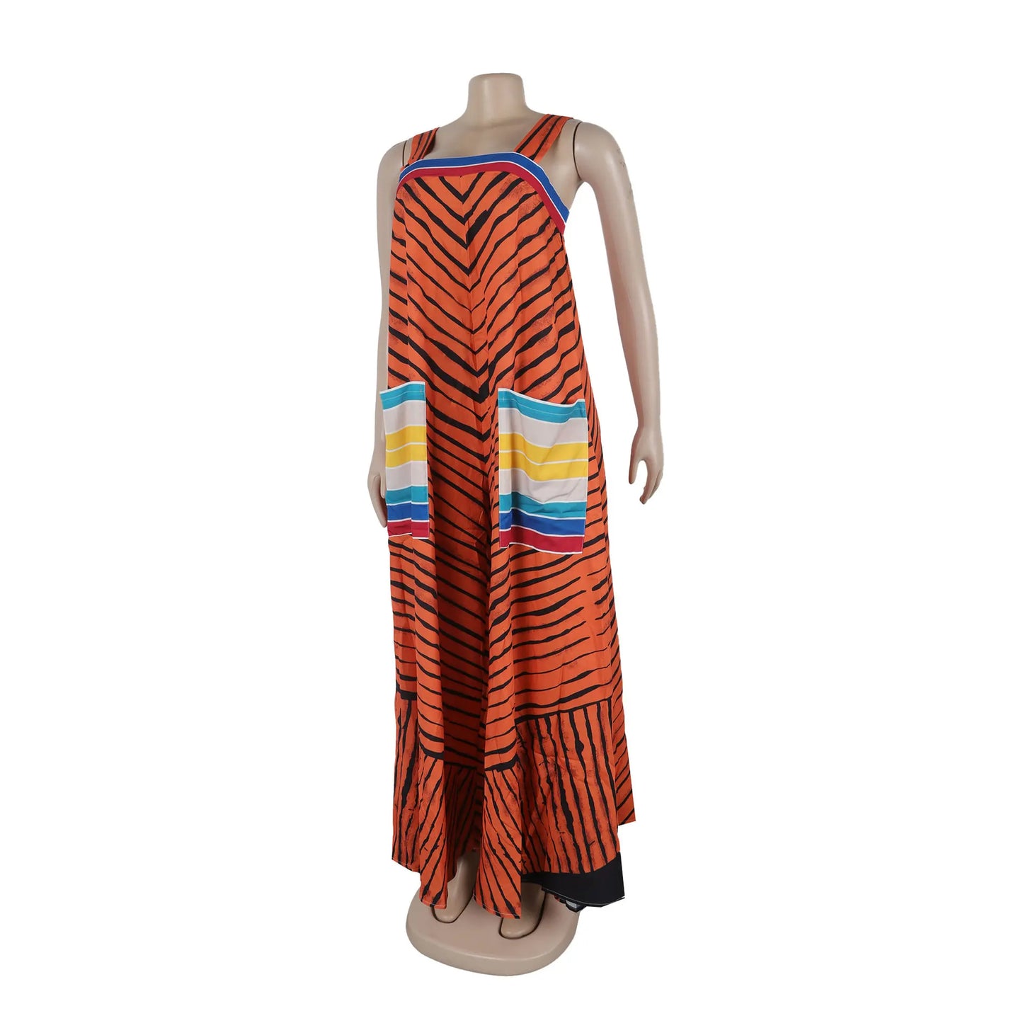 Jumpsuits Women Sling One Piece Print Striped Sleeveless Overalls Wide Leg Long Pants Loose Casual Rompers Elegant Splice