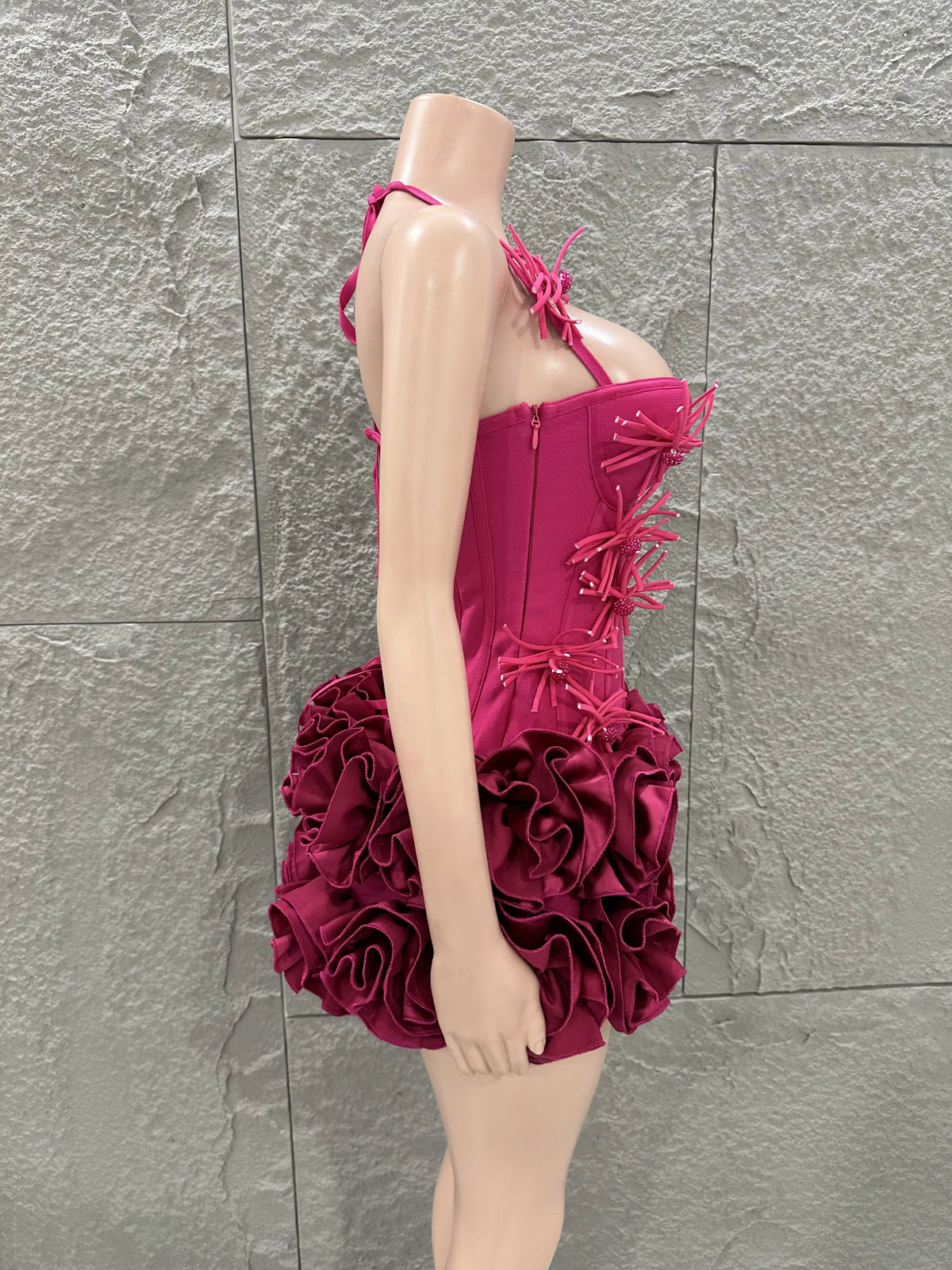 White Red Rose Color Women Sexy Strapless Full Florla Bodycon Mini Bandage Dress 2 Pieces Set Celebrate Nightclub Party Birthday