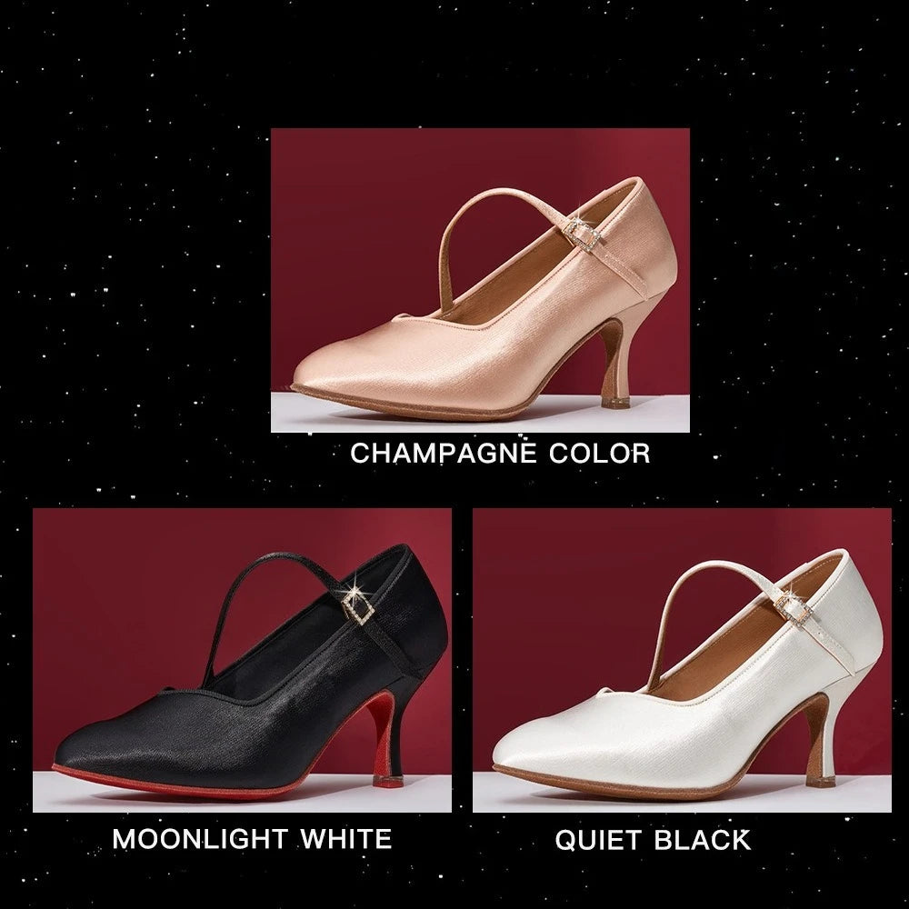 UK Latin Dance Shoes Women's Mid Heel Flexible Sole Ballroom Practice Shoes for Waltz Tango
