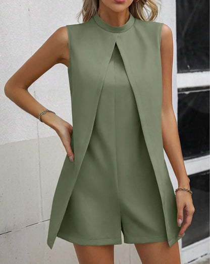 Summer Jumpsuit Women Fashion Solid O Neck Sleeveless Chic Playsuit Elegant Clothes Female Casual Jumpsuits