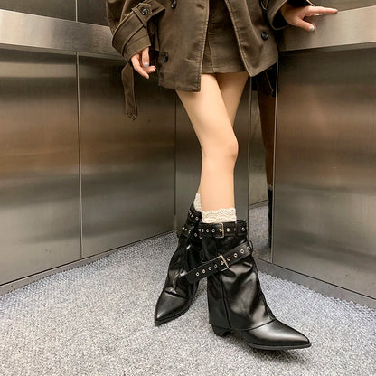 2025 Pointed Toe Women's Winter Boots Designer Mid Heels Elegant Shoes Pumps Fashion Boots New Trend Dress Gothic Ladies Boots