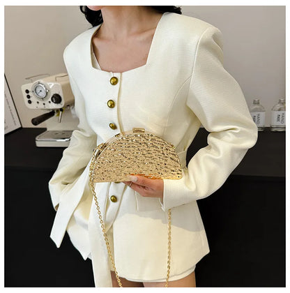 Luxury Golden Evening Bags For Women Wedding Dinner Party Chain Shoulder Cross Body Bag 2024 Designer Purses And Handbags