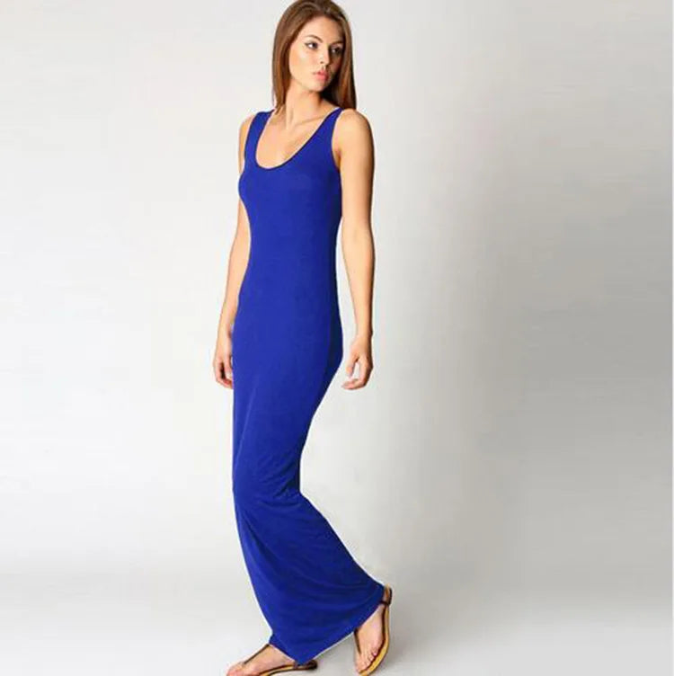 Women‘s Maxi Dress Sleeveless Bodycon Long Dress Elegant Casual Homewear Spring Summer Cool Solid-Color Dress