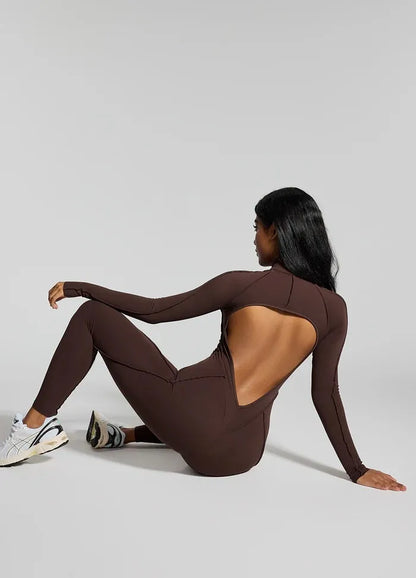 FUBEIKE Women's Yoga Set Fashion Sexy Slim Fit Long Sleeve Zipper Sports Gym Workout Legging Bodysuits Outdoor Activewear