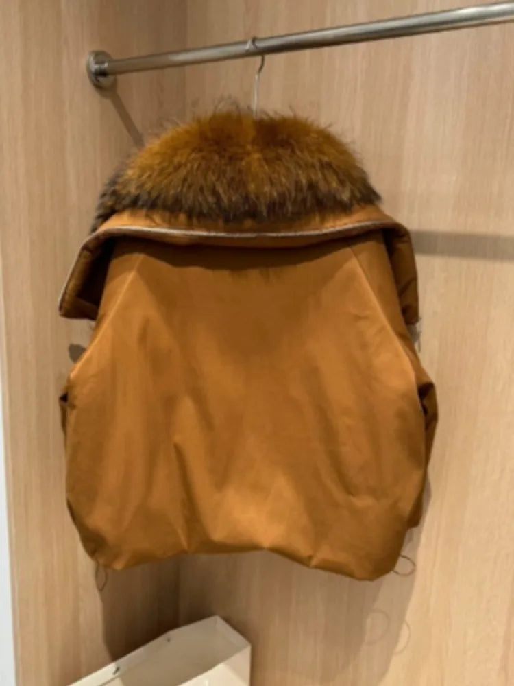 OFTBUY New Winter Jacket Women Large Real Fox Fur Collar Puffer Jacket Loose Warm Parkas Female White Duck Down Coats Female