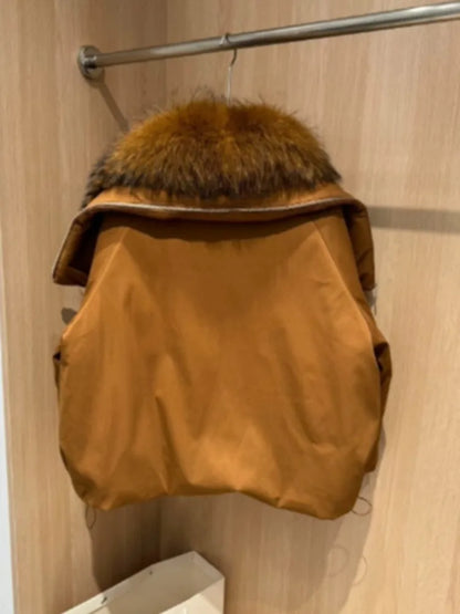 OFTBUY New Winter Jacket Women Large Real Fox Fur Collar Puffer Jacket Loose Warm Parkas Female White Duck Down Coats Female