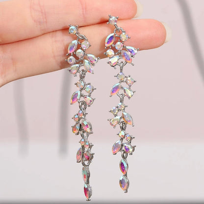 2 Pieces Of Women's Wheat Ear Long Tassel Full Diamond Earrings With A Retro Style, Popular On The Internet-4340