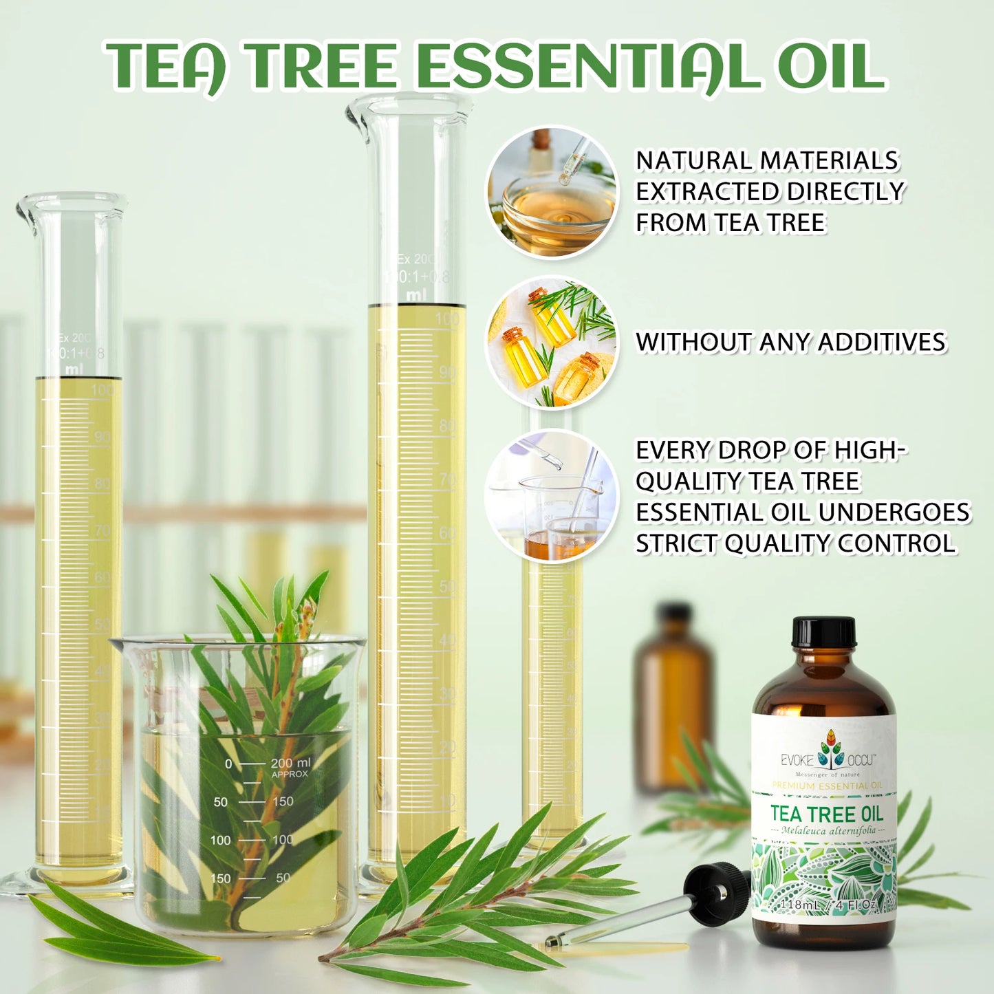 EVOKE OCCU Tea tree Essential Oils, 118ML/4 Fl.Oz. Premium Plant Oil for Hair&Nail Care Diffuser Soap Making, Add to Shampoo