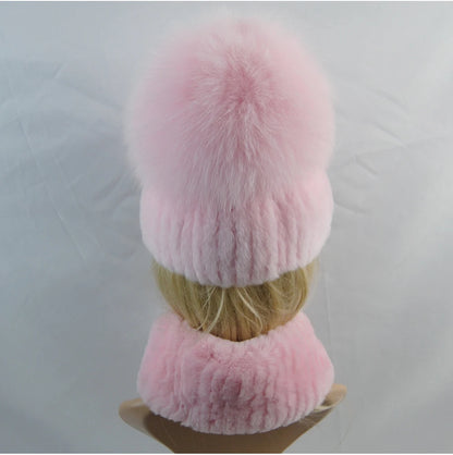 New Winter Lady Brand Hand Make Real Genuine Fox Fur Hat Scarf Girls Natural Real Rex Rabbit Fur Ring Cap Real Fur Scarves Hats