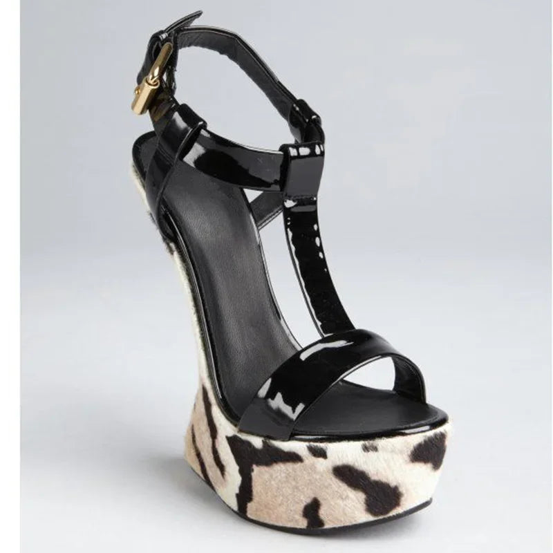 Strange Style Mixed Colors Fretwork Heel Sandals Pointed Toe Leather Size35-48Customized New Arrivals Fashion Women Modern Shoes