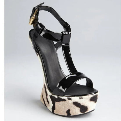 Strange Style Mixed Colors Fretwork Heel Sandals Pointed Toe Leather Size35-48Customized New Arrivals Fashion Women Modern Shoes