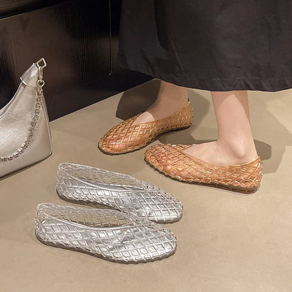 New V-mouth Crystal Jelly Shoes Fashionable, Versatile, Comfortable, Flat Bottom Single Shoes, Casual Sandals for Women
